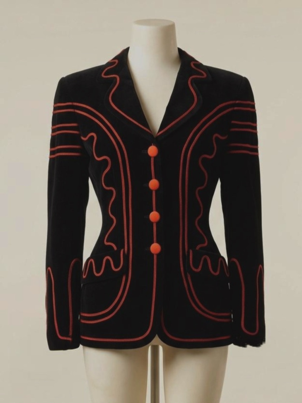 MOSCHINO  1990’s Cheap and Chic Black Red Embroidered Heart Blazer Sz. Small
